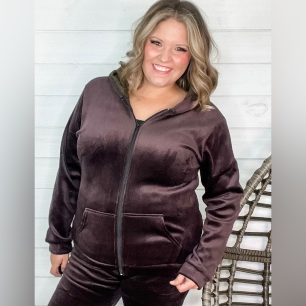 New Lola Monroe Brown Velour Jogger Zip Up Jacket~ 3X